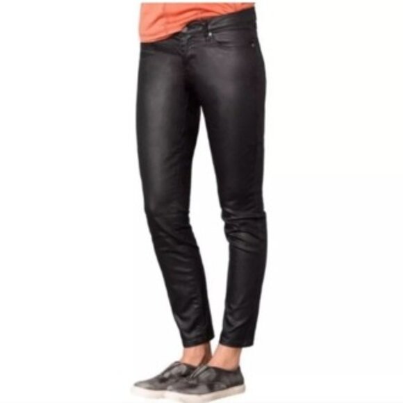 Prana Denim - prAna Jett Coated Waxed Black Skinny Fitted Lo-Rise Ankle Jeans Pants Size 8 EUC